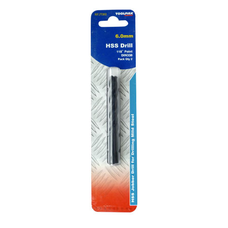 Jobber HSS Drill 6.0mm Roll Forged Toolpak Pack of 2